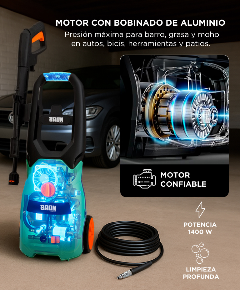 Hidrolavadora Electrica Gadnic 110 Bar 1600 PSI 220V Caudal 6.5L Min Motor Aluminio Manguera 5M - Imagen 3