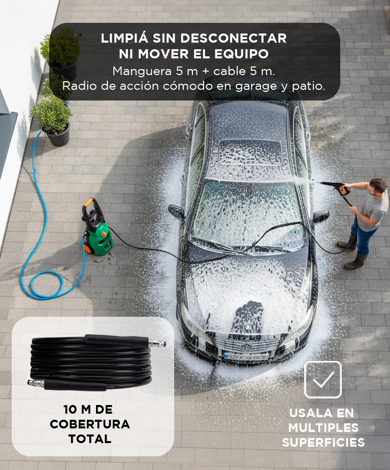 Hidrolavadora Electrica Gadnic 110 Bar 1600 PSI 220V Caudal 6.5L Min Motor Aluminio Manguera 5M - Imagen 4