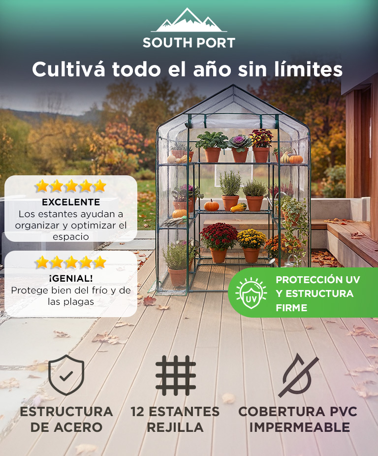 Invernadero Gadnic 12 Estantes Estructura Acero Cobertura PVC UV Indoor Outdoor Puerta Enrollable 215x143x195cm Cultivo - Imagen 2