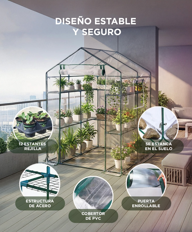 Invernadero Gadnic 12 Estantes Estructura Acero Cobertura PVC UV Indoor Outdoor Puerta Enrollable 215x143x195cm Cultivo - Imagen 3
