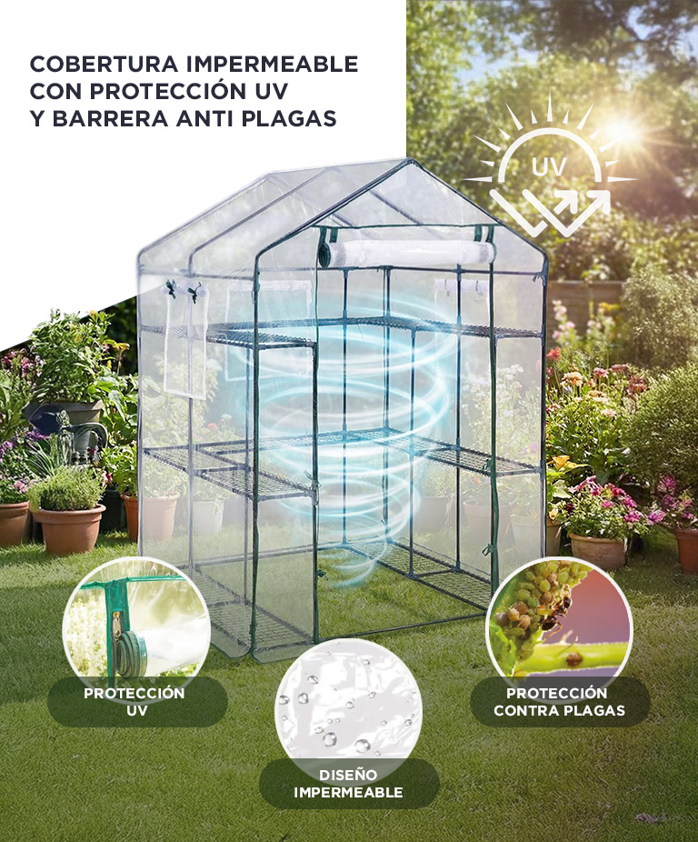 Invernadero Gadnic 12 Estantes Estructura Acero Cobertura PVC UV Indoor Outdoor Puerta Enrollable 215x143x195cm Cultivo - Imagen 4