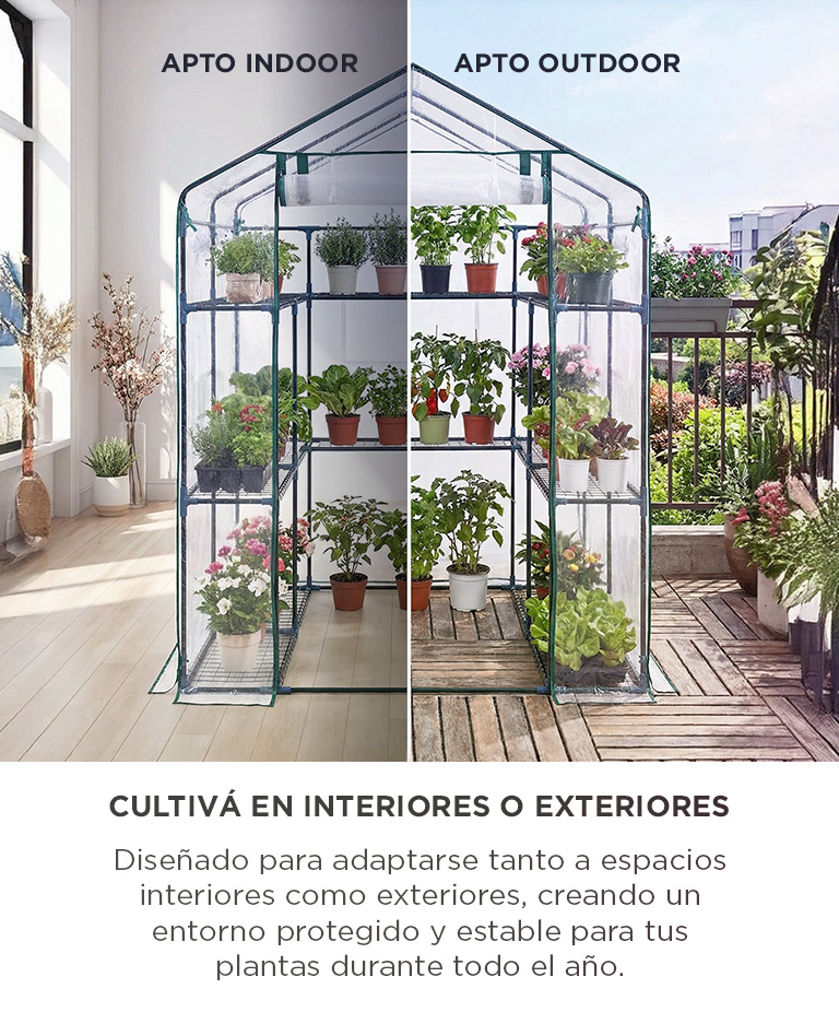 Invernadero Gadnic 12 Estantes Estructura Acero Cobertura PVC UV Indoor Outdoor Puerta Enrollable 215x143x195cm Cultivo - Imagen 5
