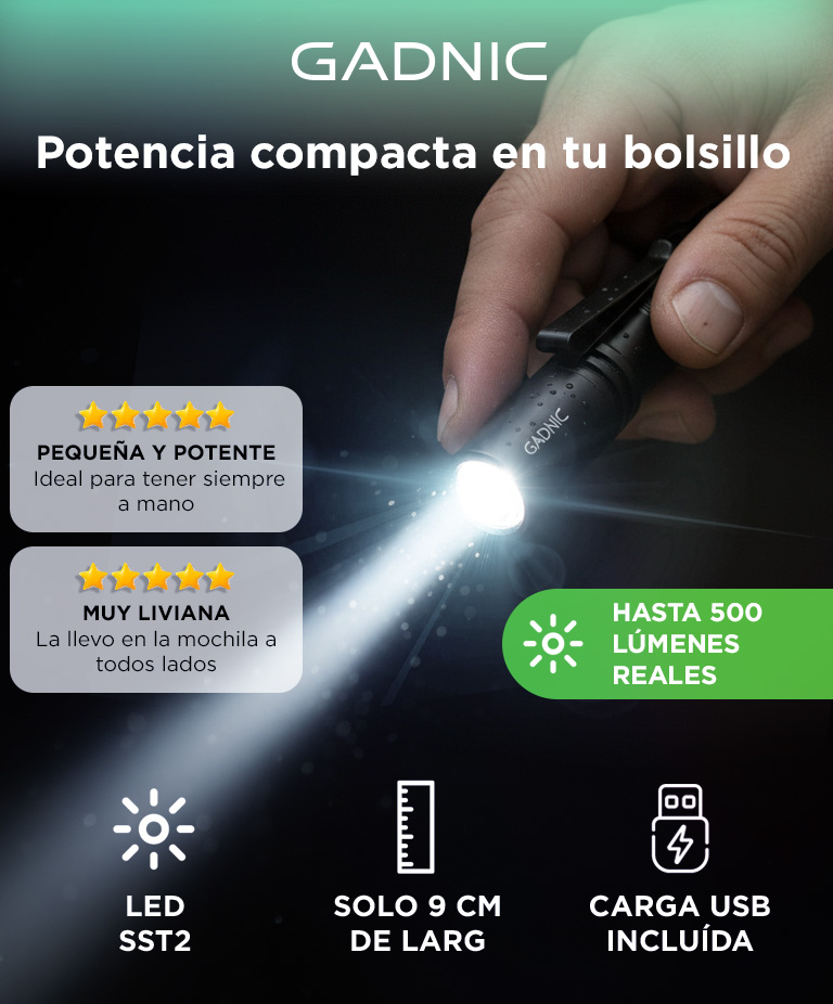 Linterna Recargable Gadnic Ultra Liviana Aluminio - Imagen 2