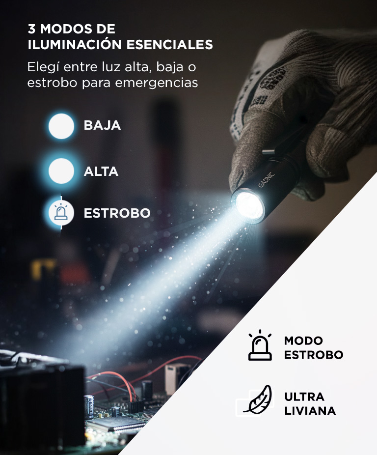 Linterna Recargable Gadnic Ultra Liviana Aluminio - Imagen 3