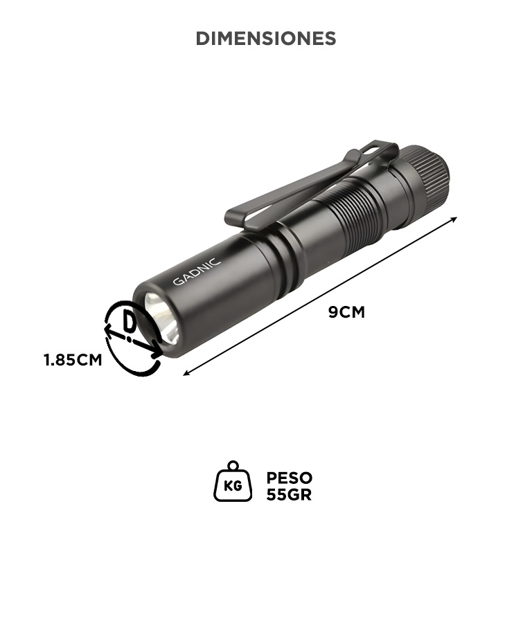 Linterna Recargable Gadnic Ultra Liviana Aluminio - Imagen 4