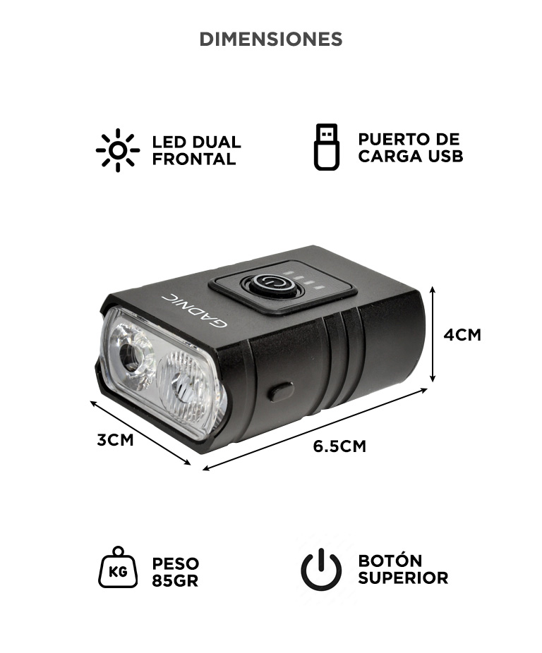 Luz Recargable Gadnic Para Bicicleta LED Delantera - Imagen 6