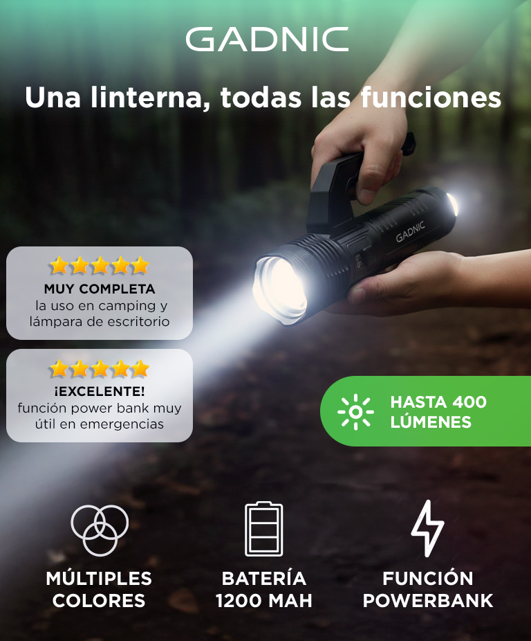 Linterna Multifunción Gadnic 400lm Camping Con Power Bank y Base Desmontable - Imagen 2