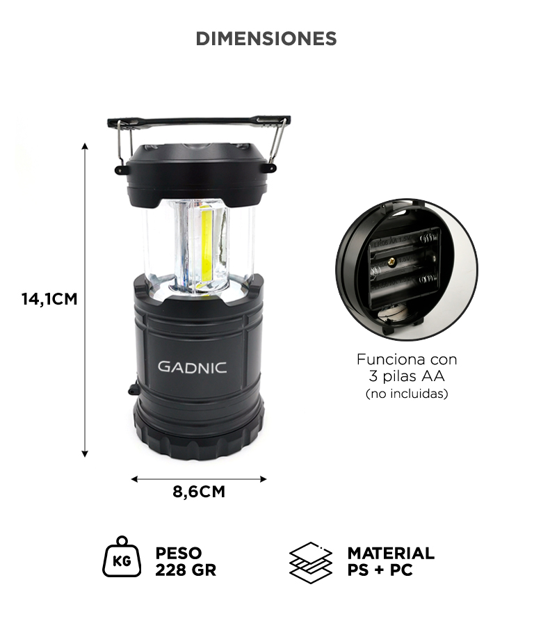 Linterna Retráctil de Camping Gadnic BT-PL4028 Luz Farol Impermeabilidad IP42 - Imagen 4