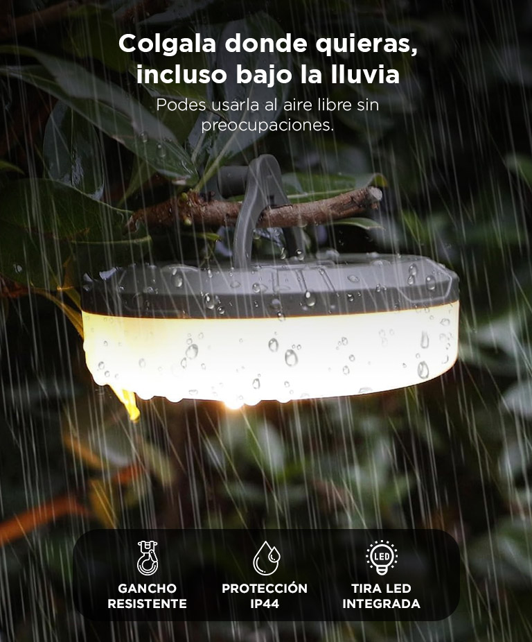 Luz LED Tira Gadnic BT PL4086 Camping Recargable USB C 200 Lumenes IP44 Bateria 1800 mAh - Imagen 3