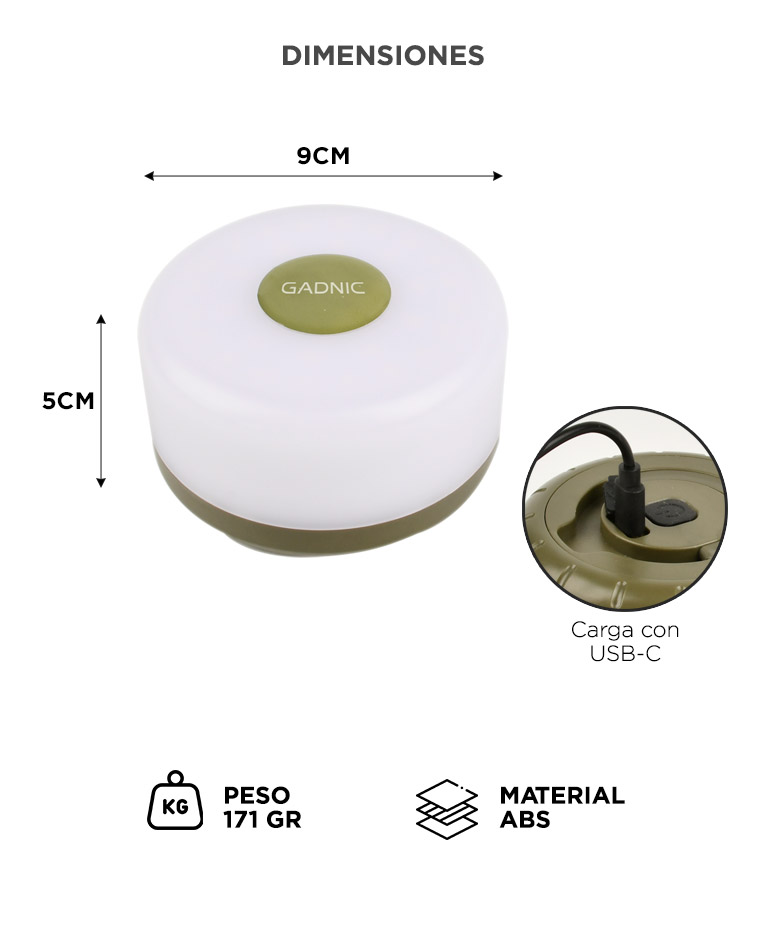 Luz LED Tira Gadnic BT PL4086 Camping Recargable USB C 200 Lumenes IP44 Bateria 1800 mAh - Imagen 4