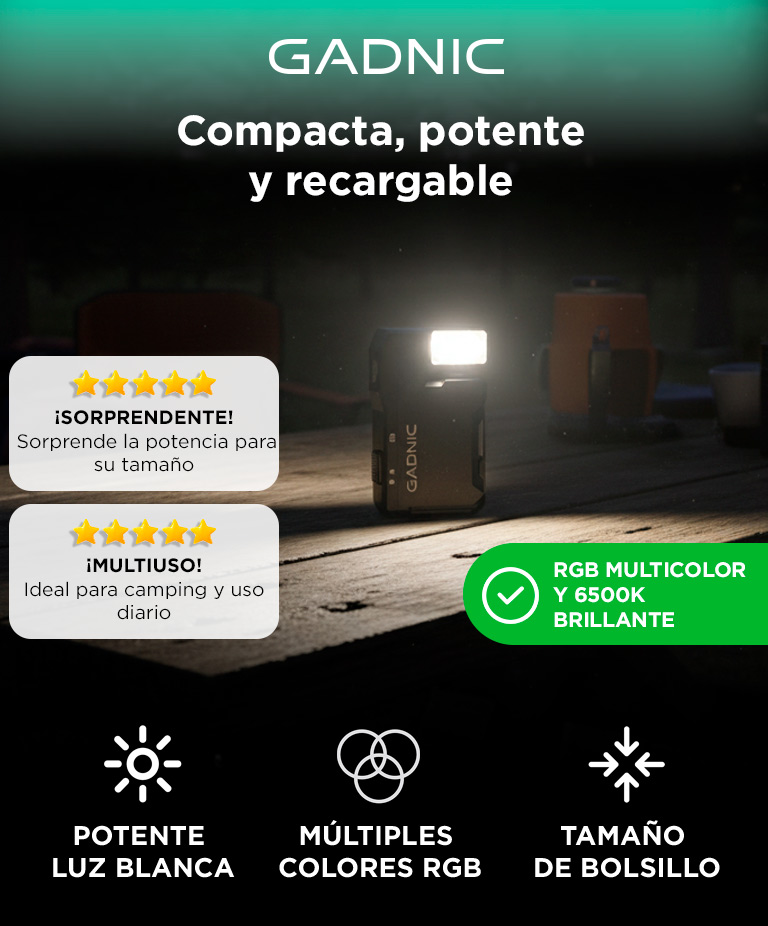 Linterna Recargable Gadnic CS Q001 Compacta RGB 6500K 2W USB C Clip - Imagen 2