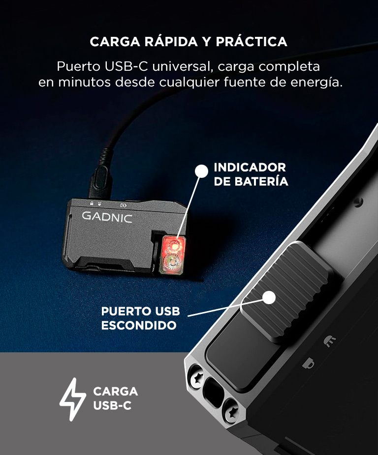 Linterna Recargable Gadnic CS Q001 Compacta RGB 6500K 2W USB C Clip - Imagen 3