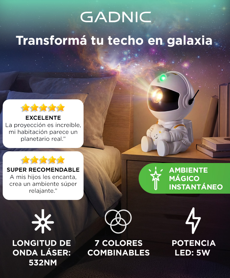 Proyector Astronauta Galaxia Gadnic Lampara 7 Colores Control Remoto LED 5W - Imagen 2