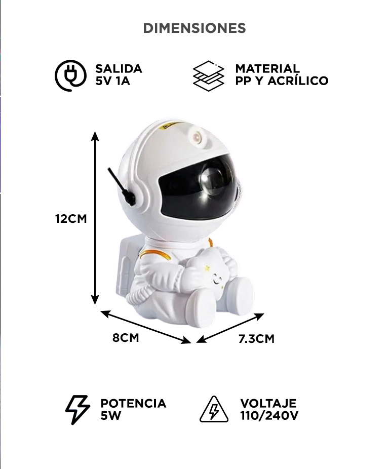 Proyector Astronauta Galaxia Gadnic Lampara 7 Colores Control Remoto LED 5W - Imagen 6