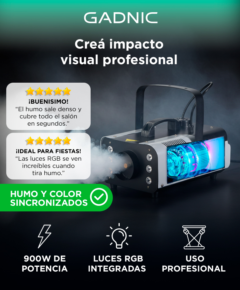 Maquina De Humo Gadnic 900W Inalambrica RGB Control Remoto Portatil - Imagen 2