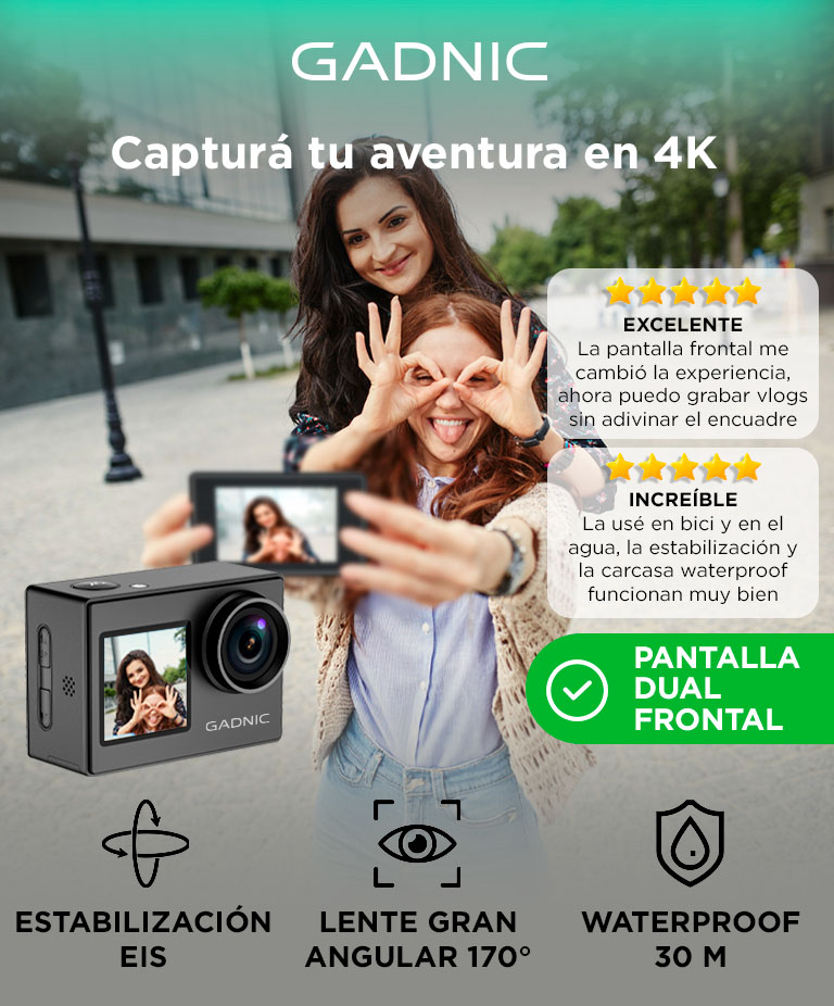 Cámara Deportiva Gadnic 4K Pantalla Dual Conexión inalámbrica - Imagen 2