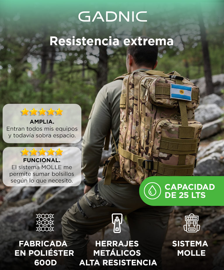 Kit Tactico Mochila Militar 25L + Linterna Recargable 5 Modos - Imagen 2