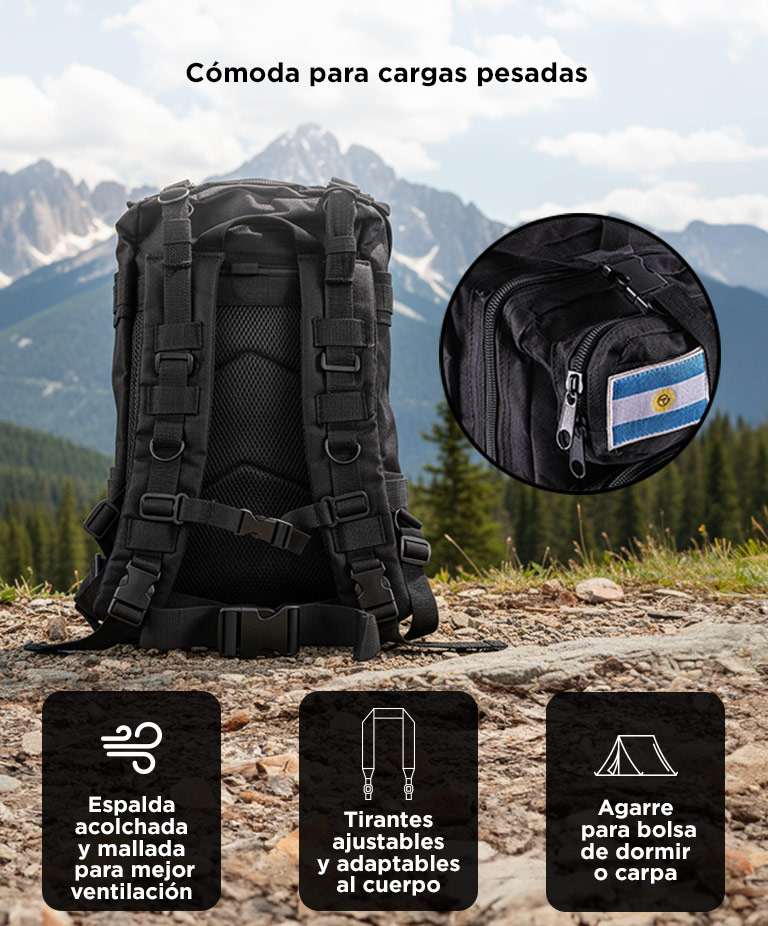 Kit Tactico Mochila Militar 25L + Linterna Recargable 5 Modos - Imagen 6