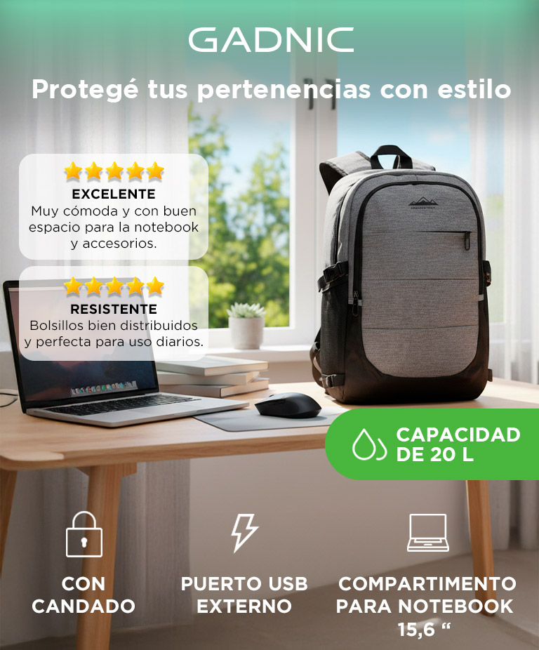 Mochila Pro South Port Para Notebook 15.6 Pulgadas Impermeable 20L Gris - Imagen 2