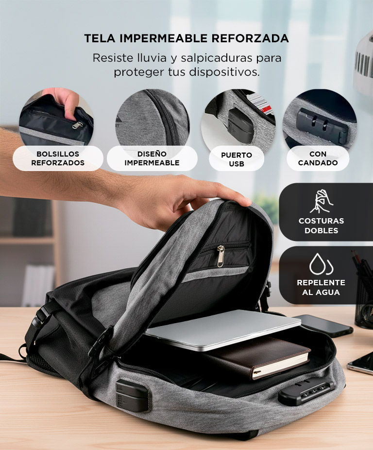 Mochila Pro South Port Para Notebook 15.6 Pulgadas Impermeable 20L Gris - Imagen 3