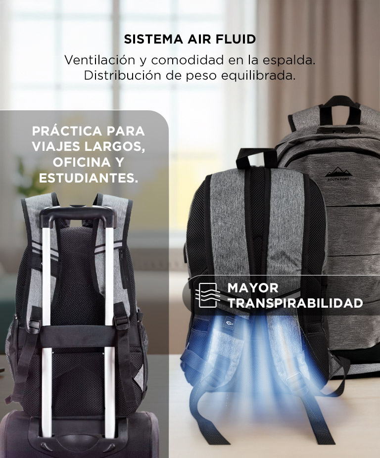 Mochila Pro South Port Para Notebook 15.6 Pulgadas Impermeable 20L Gris - Imagen 5