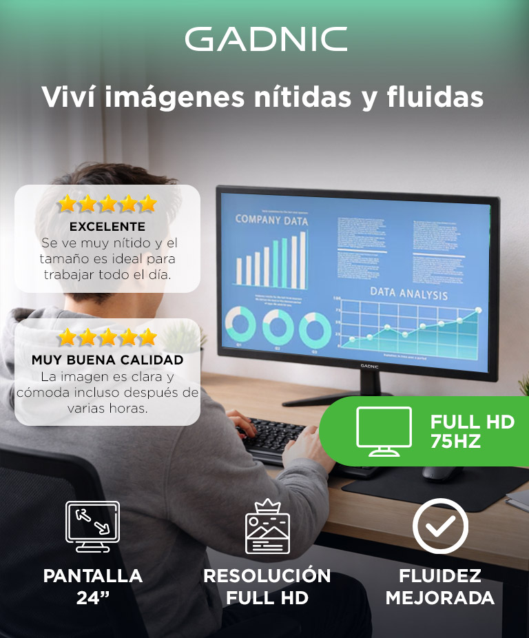 Monitor Led Gadnic 24 Pantalla Full HD 75Hz HDMI VGA Montaje VESA - Imagen 2