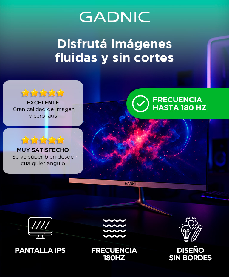 Monitor Gaming Gadnic 24 Plana IPS FHD 180Hz Sin Bordes - Imagen 2