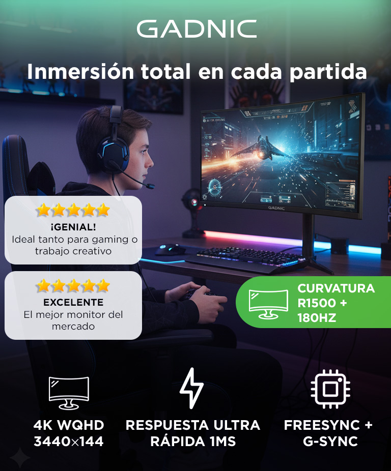 Monitor Gamer Curvo Gadnic 34 180Hz QHD RGB - Imagen 2