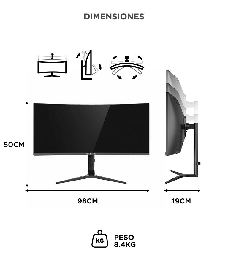 Monitor Gamer Curvo Gadnic 34 180Hz QHD RGB - Imagen 6