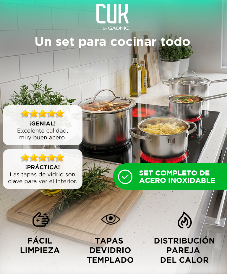 Batería de Cocina Set de Ollas Gadnic 9 Piezas Cacerola Acero Inoxidable Tapa Vidrio Templado - Imagen 2