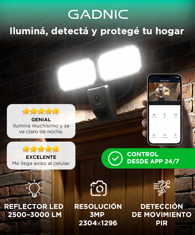 Cámara De Seguridad Con Reflector Gadnic L-Cam Full HD 3MP Control Por App Visión Nocturna - Imagen 2