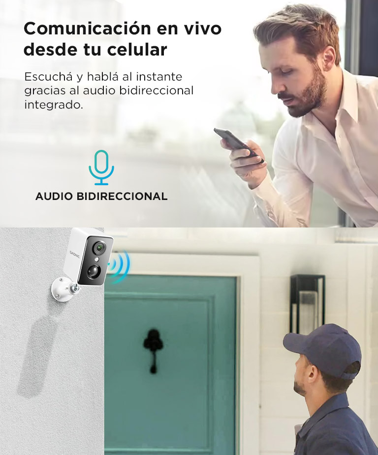 Camara Seguridad Gadnic Wifi Bateria Recargable 3MP Super HD Gran Angular Exterior Vision Nocturna Audio Bidireccional - Imagen 3