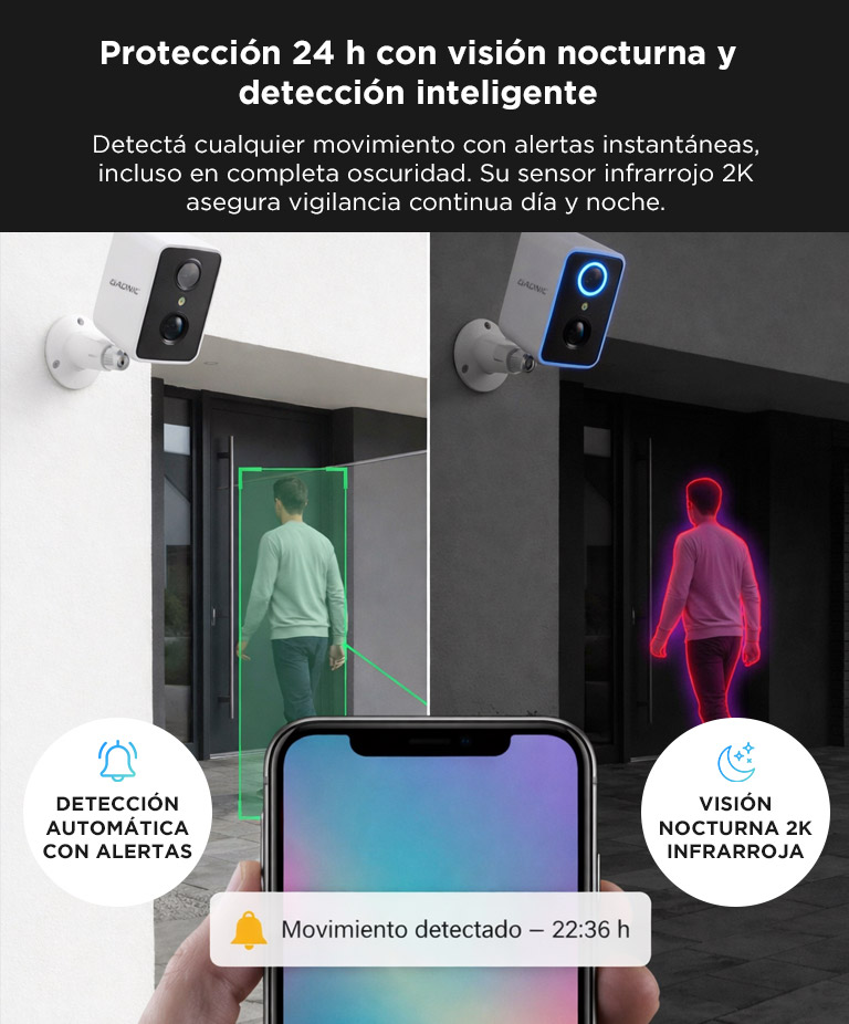 Camara Seguridad Gadnic Wifi Bateria Recargable 3MP Super HD Gran Angular Exterior Vision Nocturna Audio Bidireccional - Imagen 4