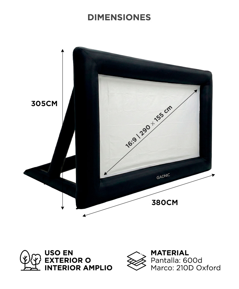 Pantalla Para Proyector Inflable GADNIC Exterior 16ft 169 290x155 - Imagen 6