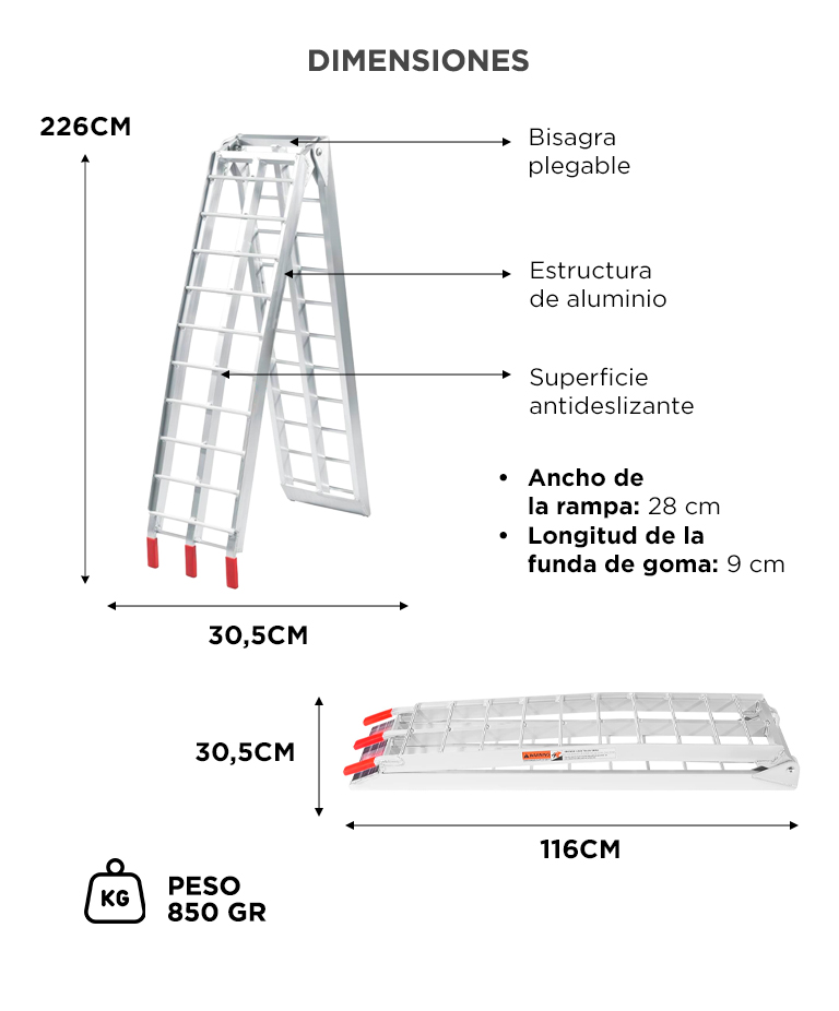 Rampa Para Moto Vetra By Gadnic Aluminio Reforzado Plegable - Imagen 6