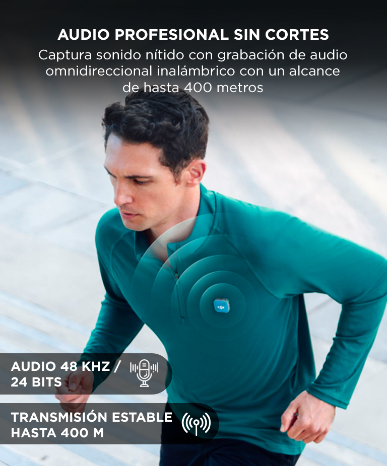 Mic Mini 2 DJI (1 TX + 1 RX Para Celular + Estuche De Carga), Ultraligero 11g, Cancelación De Ruido, Conexión OsmoAudio - Imagen 3