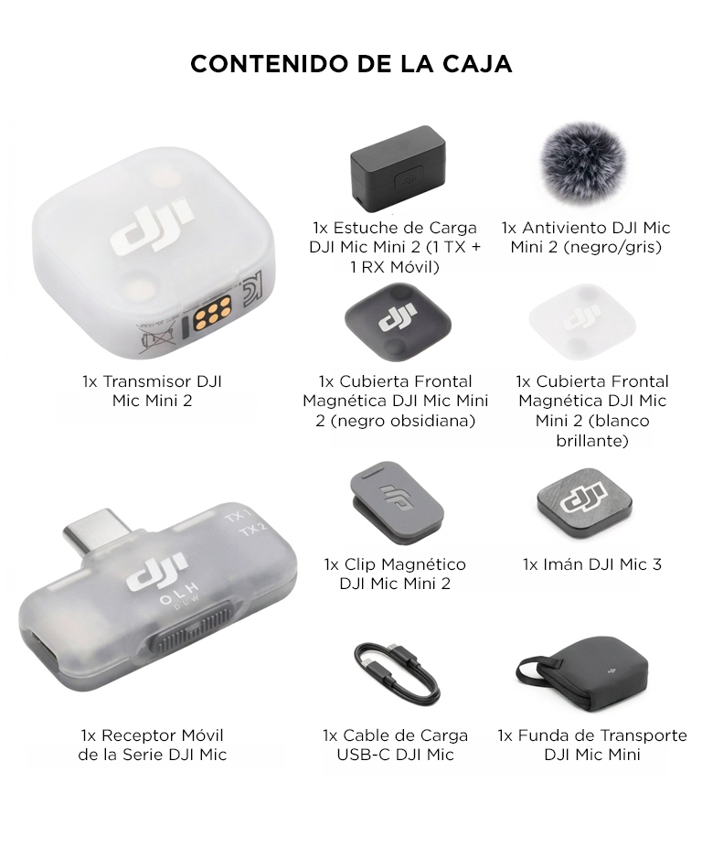 Mic Mini 2 DJI (1 TX + 1 RX Para Celular + Estuche De Carga), Ultraligero 11g, Cancelación De Ruido, Conexión OsmoAudio - Imagen 7