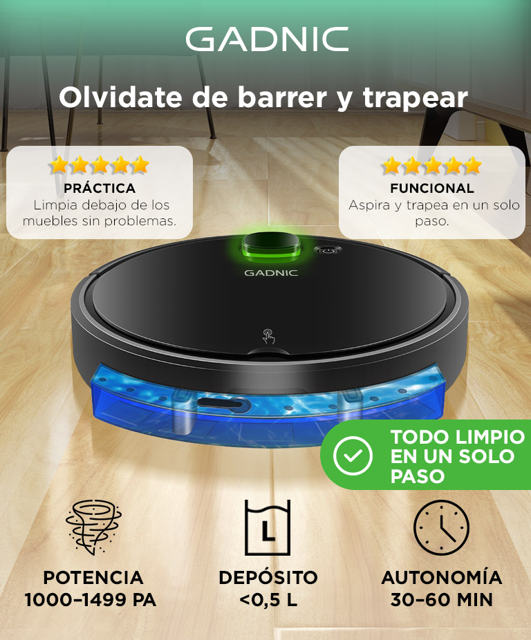 Aspiradora Robot Gadnic Potente Succión Sensor Anti Caídas Filtro HEPA Lavable Depósito Extraíble - Imagen 2