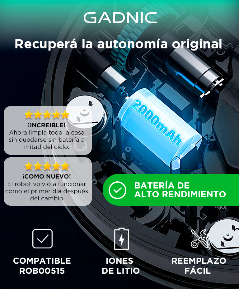 Bateria De Repuesto Gadnic Compatible con Aspiradora Robot ROB00515 Litio - Imagen 2