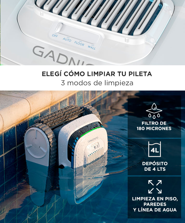 Robot Barre Fondo Gadnic Pil01 Automático Recargable 80W 5200 mAh 150 Lmin - Imagen 4