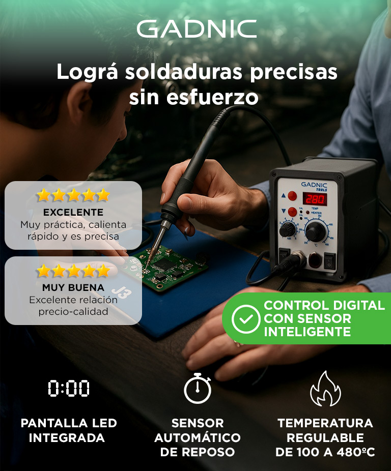 Estación de Soldado Gadnic 878D SMD 370w Aire Caliente Cautín Control PID 3 Boquillas - Imagen 2