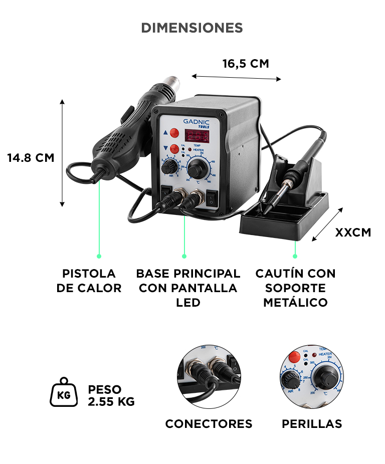 Estación de Soldado Gadnic 878D SMD 370w Aire Caliente Cautín Control PID 3 Boquillas - Imagen 6