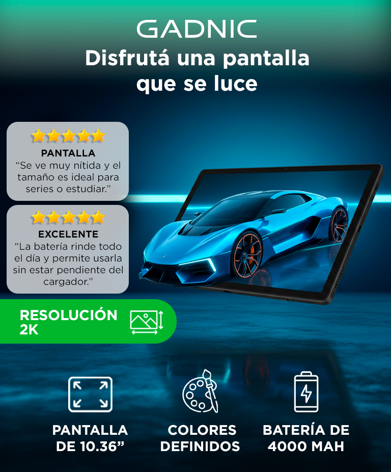 Tablet Gadnic 1036 Pulgadas 2K RAM 4GB Almacenamiento 64GB Android 10 Qualcomm Snapdragon 615 WiFi Bluetooth USB C Teclado Accesorios - Imagen 2