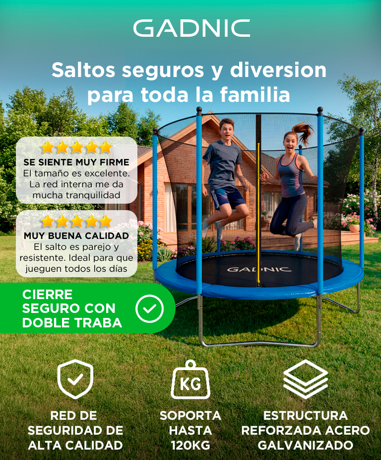 Cama Elástica Gadnic 244 cm 8 ft Trampolin Con Red De Protección Estructura Acero - Imagen 2