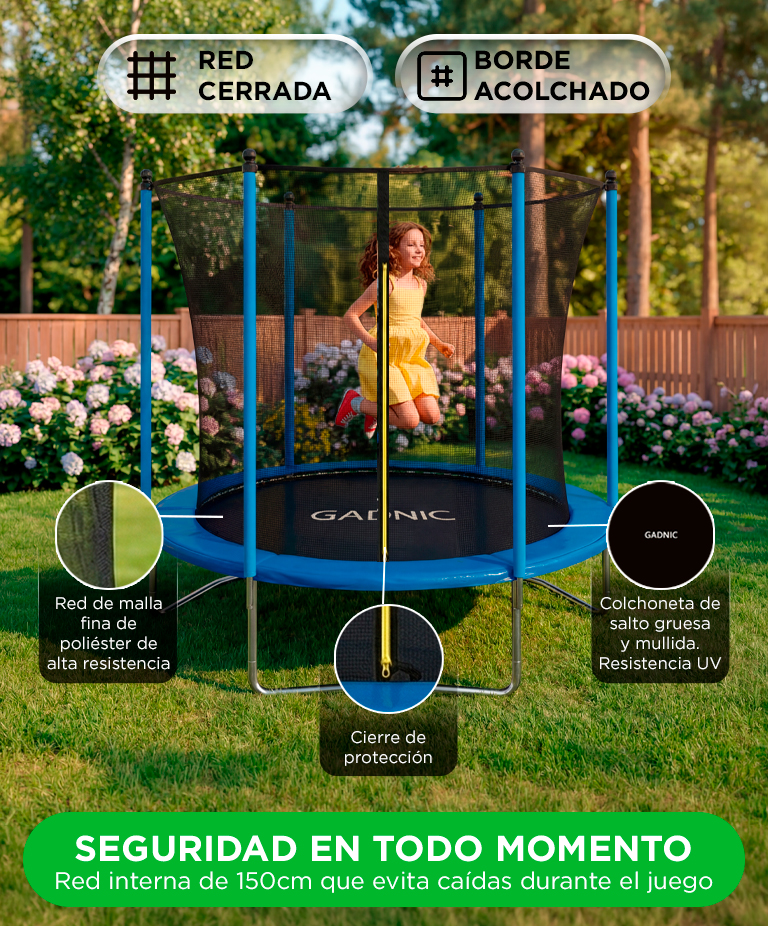 Cama Elástica Gadnic 244 cm 8 ft Trampolin Con Red De Protección Estructura Acero - Imagen 3