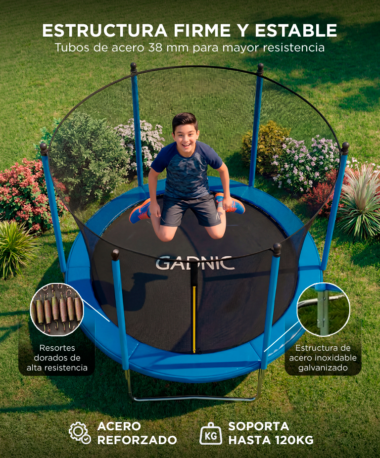 Cama Elástica Gadnic 244 cm 8 ft Trampolin Con Red De Protección Estructura Acero - Imagen 4