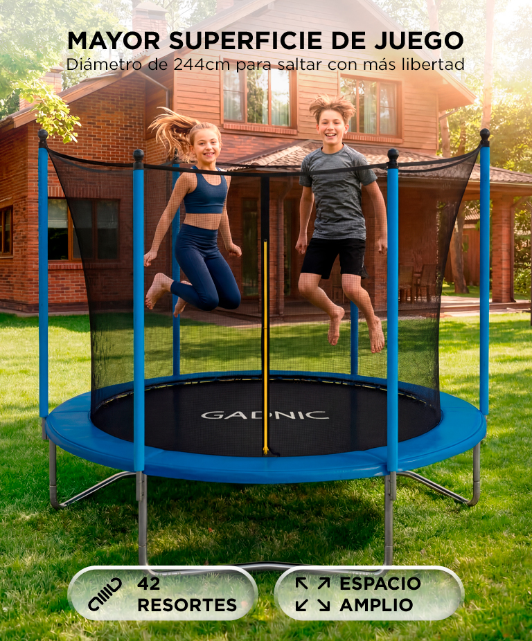 Cama Elástica Gadnic 244 cm 8 ft Trampolin Con Red De Protección Estructura Acero - Imagen 5