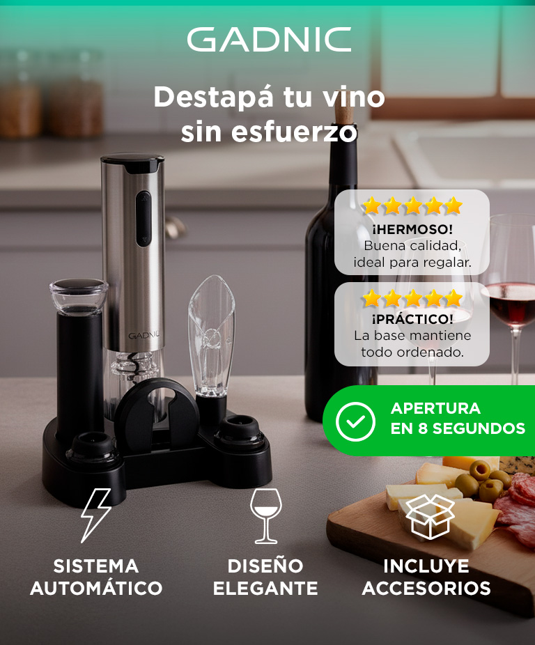 Set Para Vino Profesional Gadnic Abridor Eléctrico + Vertedor + Cortador Precinto + Tapón + Bomba De Vacío - Imagen 2
