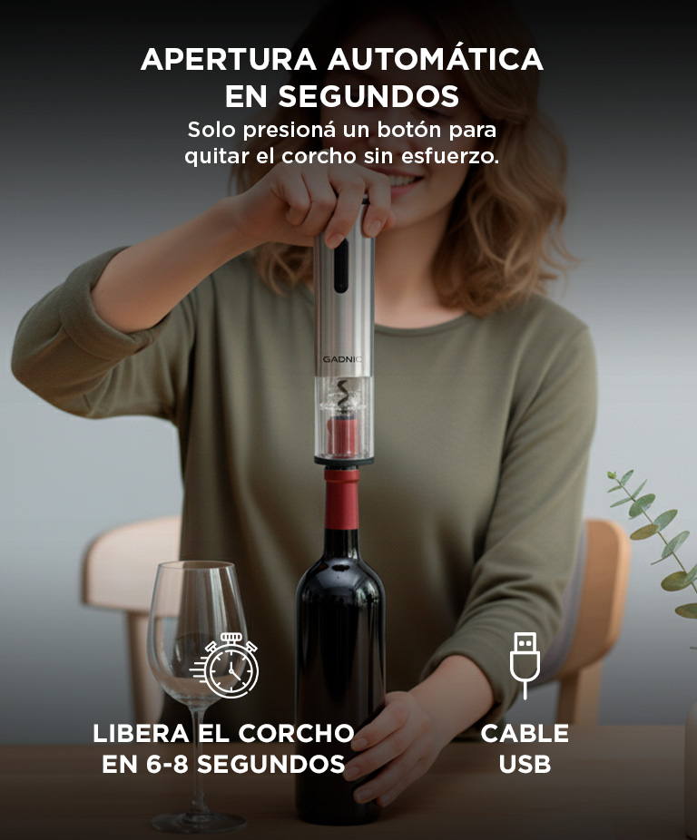 Set Para Vino Profesional Gadnic Abridor Eléctrico + Vertedor + Cortador Precinto + Tapón + Bomba De Vacío - Imagen 3