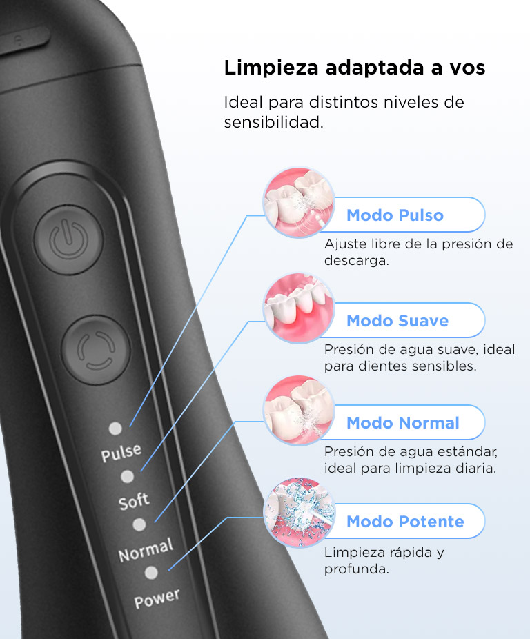 Irrigador Bucal Portátil Care By Gadnic 300ml Recargable 4 Modos de Limpieza 5 Boquillas Intercambiables - Imagen 3